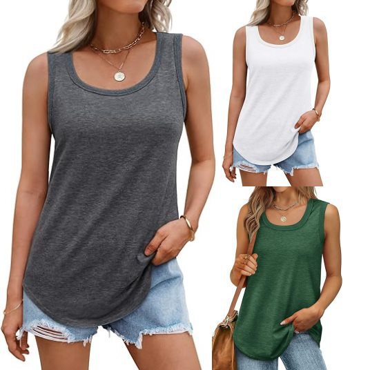 2024 European and American Women's Fashion Vest Sleeveless Suspender Round Neck Loose Casual Summer Women's Vest Cross-Border Rib