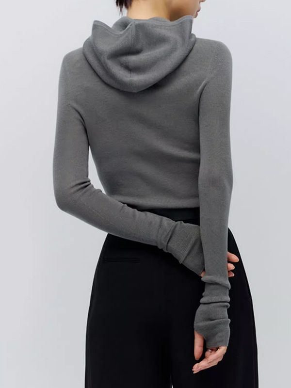 French-Style Pressure-Free Sweater 2026 New Layered Design Hooded Slim-Fit Base Layer Wool Knitwear for Autumn and Winter