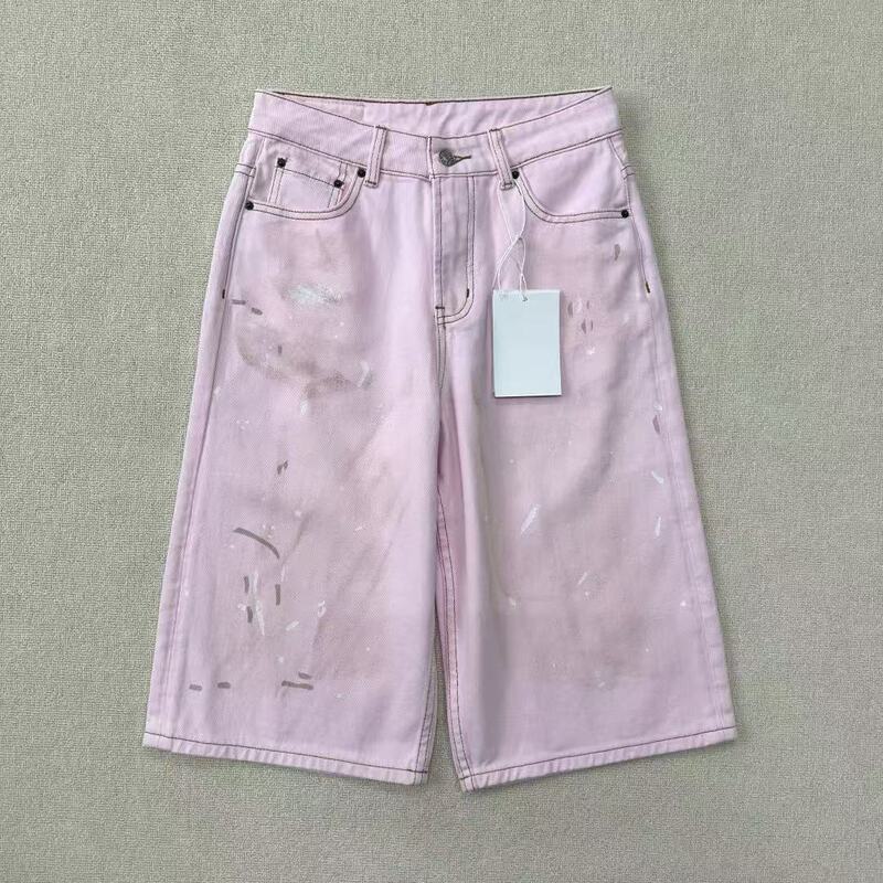 Nanyou Ac Women's Jeans with Graffiti and Ink Splatter, Washed and Distressed, Pink, Size 26, New Autumn/Summer Casual Pants Nanyou Ac Women's Jeans with Graffiti and Ink Splatter, Washed and Distressed, Pink, Size 26, New Autumn/Summer Casual Pants