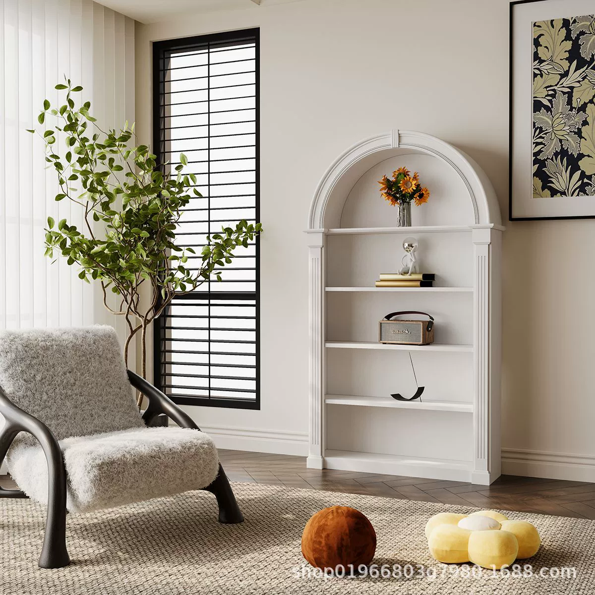 Книжный шкаф в французском стиле Cream Wind Книжный шкаф во французском стиле гостиная с аркой ретро Книжный шкаф