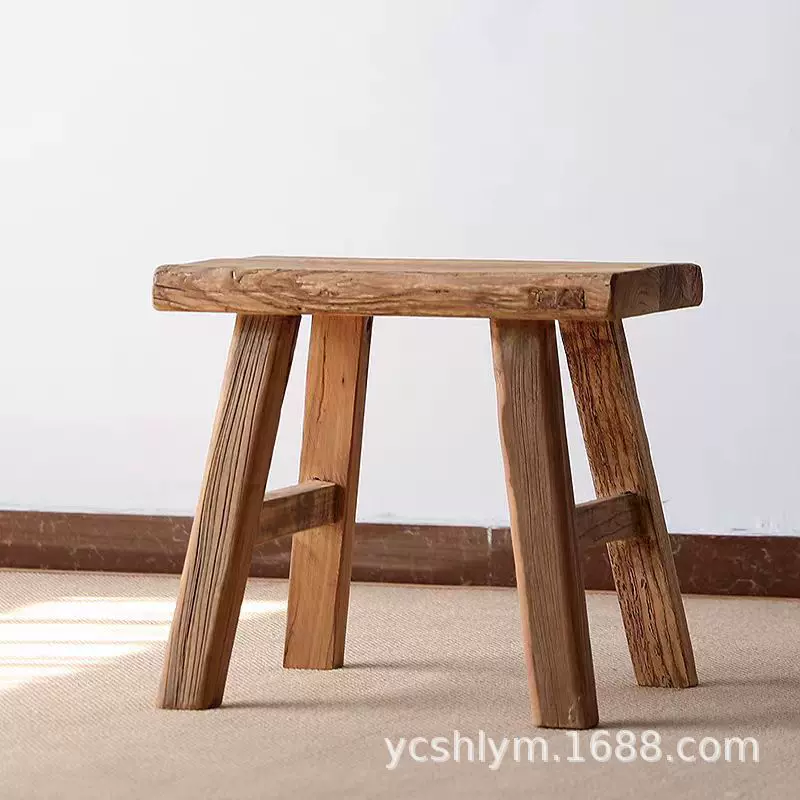 侘寂风老榆木阳台休闲椅民宿酒店单人休闲凳纯实木家用换鞋凳子