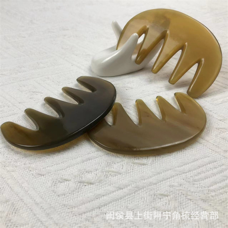 Natural Horn Five-Tooth Comb Head Massage Comb Gua Sha Scraping Board Meridian Gua Sha Tool quality and texture