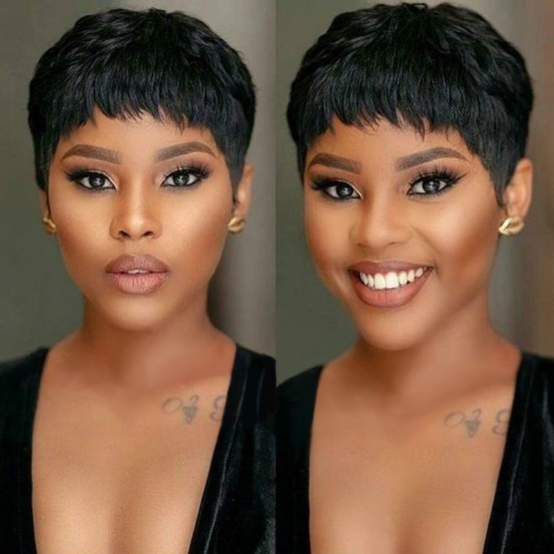 Shrimp Skin Wig European and American Fashion Short Hair Women's Spelling Duoduo temu African Black Short Hair Chemical Fiber Mechanism Headgear in stock
