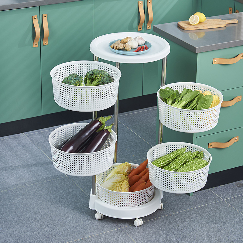 Manufacturer's Spot Multi-Layer Round Rotating Storage Basket Floor-Standing Fruit and Vegetable Storage Basket Plastic Bathroom Wash Rack