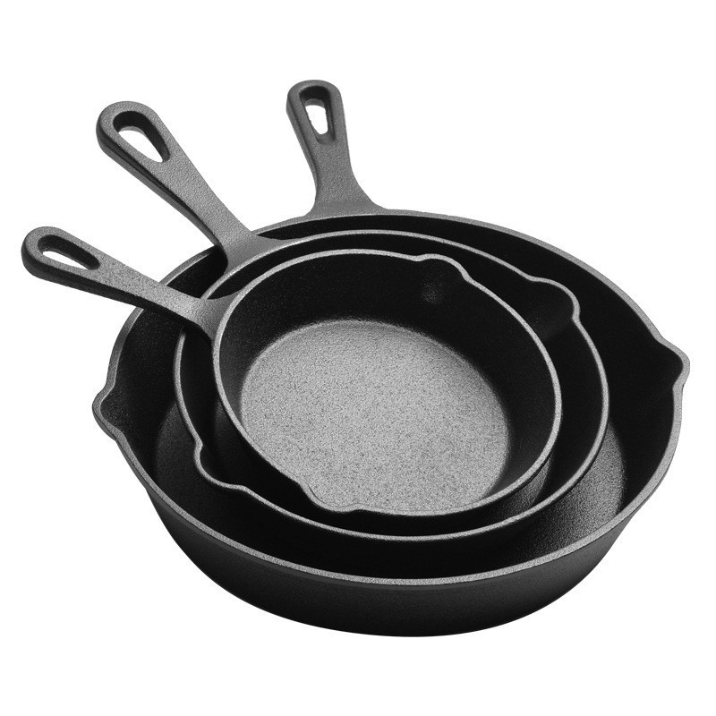 Sartenes de hierro fundido, sartenes de tres piezas, ollas domésticas, ollas de hierro antiguas, tortillas, sartenes antiadherentes sin recubrimiento, juego