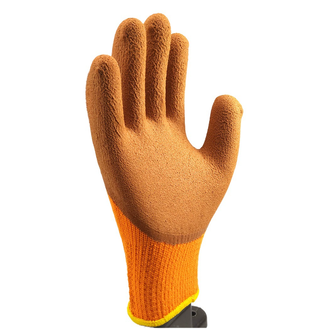 Перчатки рабочие с флисовой подкладкой и тиснеными волнистыми узорами из пеноматериала для защиты от холода зимой в холодильных камерах, оптовая продажа перчаток с резиновым покрытием для защиты от холода.