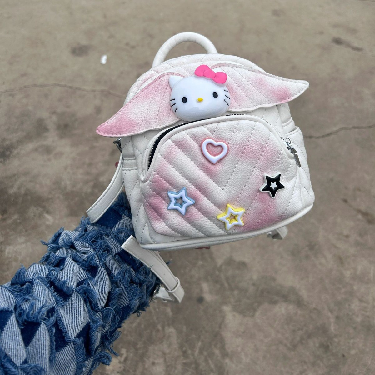 HelloKitty扎染绣线双肩包女2023新款y2k百搭迷你单肩包果冻包
