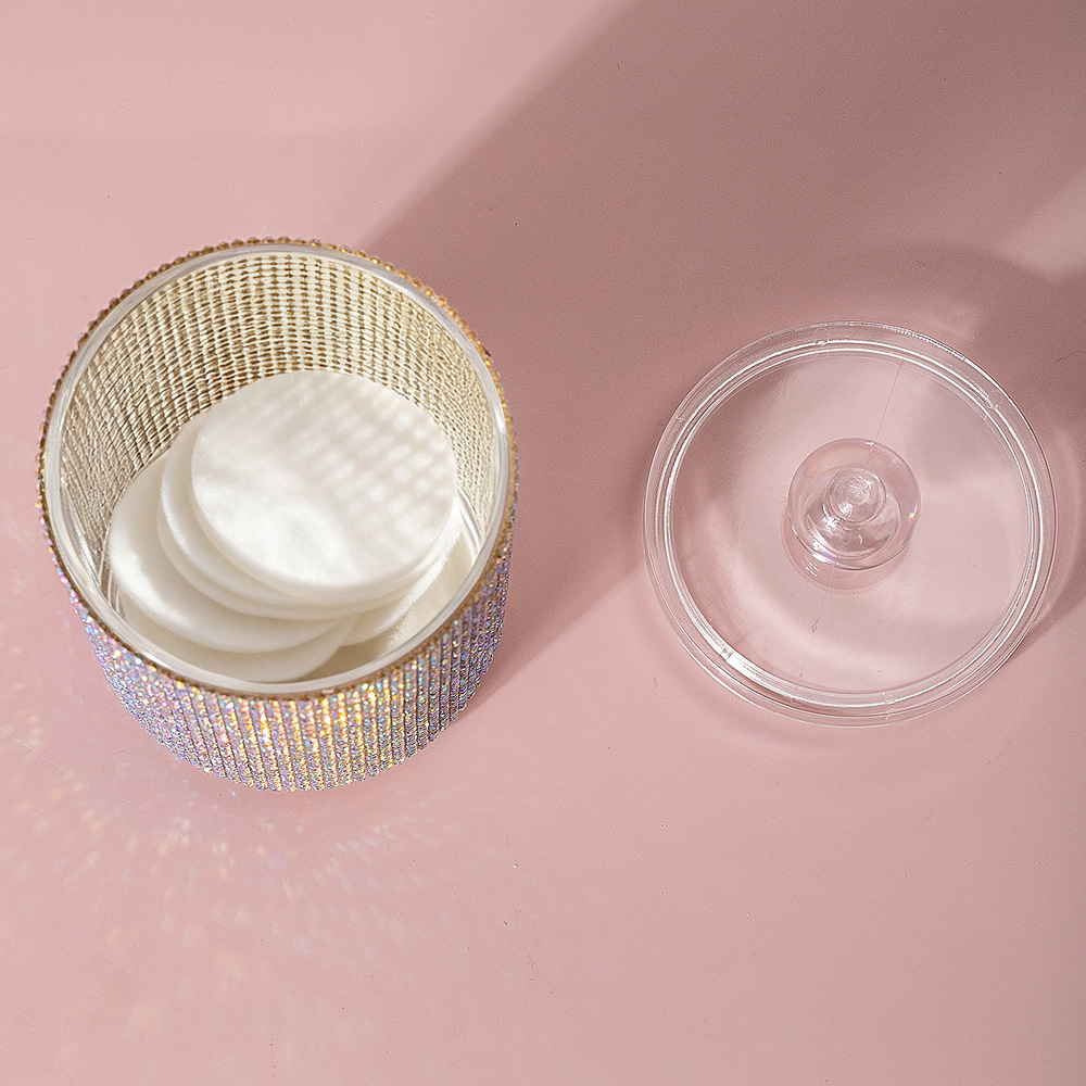 High-Looking New Diamond-Encrusted Cotton Swab Jar Storage Box Home Creative Kitchen Refrigerator with Lid and Diamond Storage Box