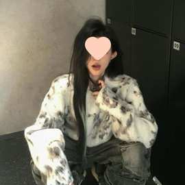 复古斑点提花慵懒圆领宽松纹理针织衫毛衣长袖百搭减龄上衣