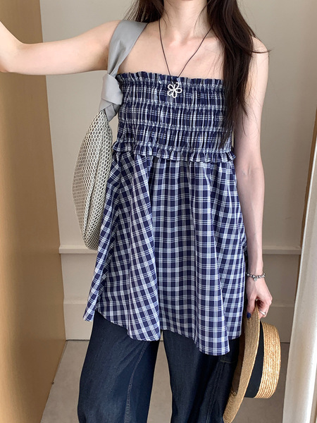 Plaid Skirt for Women 2026 Summer New Design Versatile Tube Top Dress Relaxed Style Versatile Flared Skirt