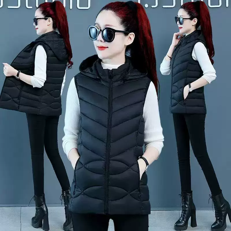 2025 новый жилет женская одежда осень-зима модная иностранная корейская версия стройного плеча с капюшоном большой размер теплое пальто прилив
