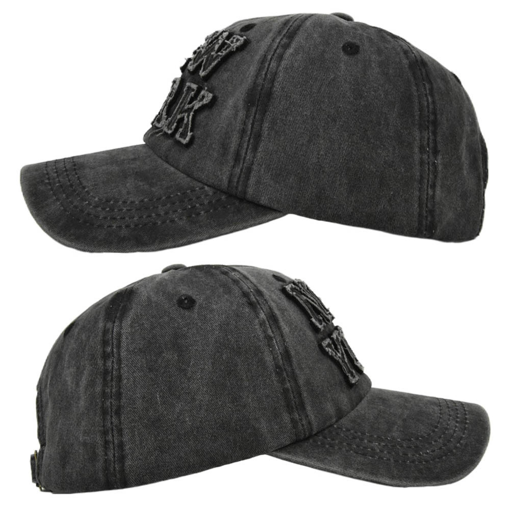 Washed Baseball Cap New York 3d Embroidered Curved Brim Hat_voghion.com