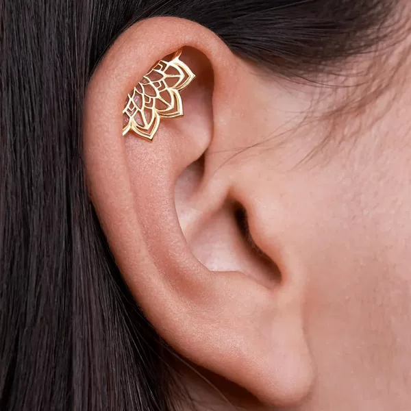 European and American Cross-Border Earrings with Unique Design, Spiral Earrings, Geometric Mandala Lotus, Hidden Fashion Ear Bone Studs, Piercing