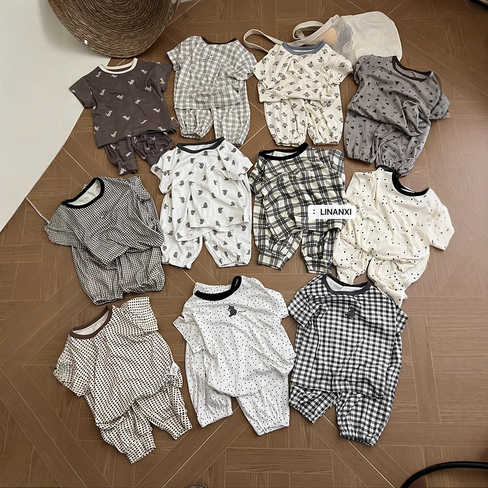 85720 Li Nancy Mask Home Clothes Children's 25 Summer New Boys and Girls Pajamas Knitted suit Cartoon Print