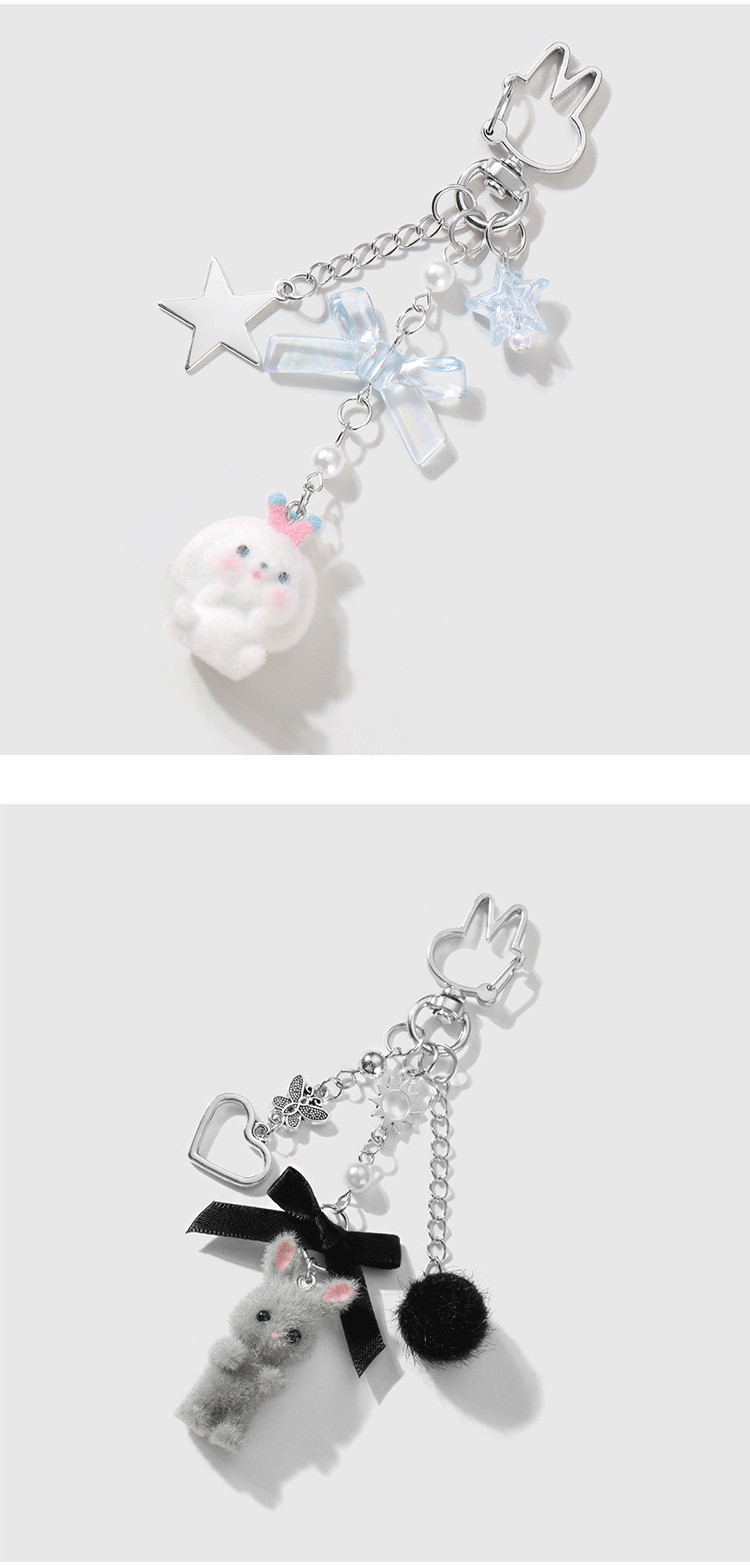 1 Piece Quantity Daily Occasion Cute Simple Style Rabbit Bow Knot Alloy Resin Flocking Unisex Keychain