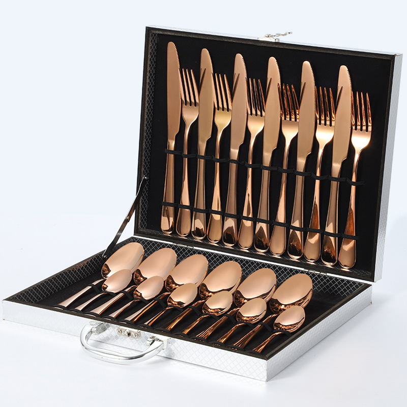 1010 로즈 골드 나이프, 포크, 스푼 24개(실버 박스)