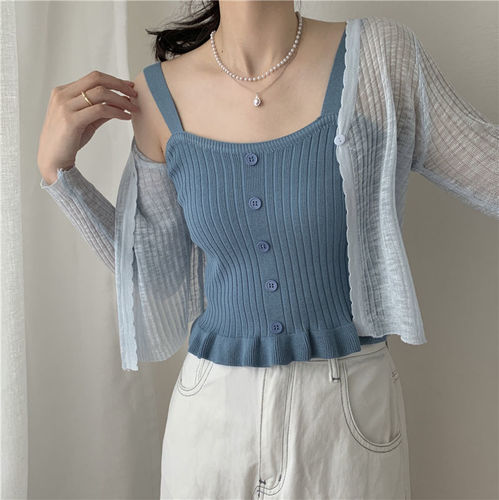 White fungus edge knitted camisole women's inner wear summer  new slim fit outer top trendy
