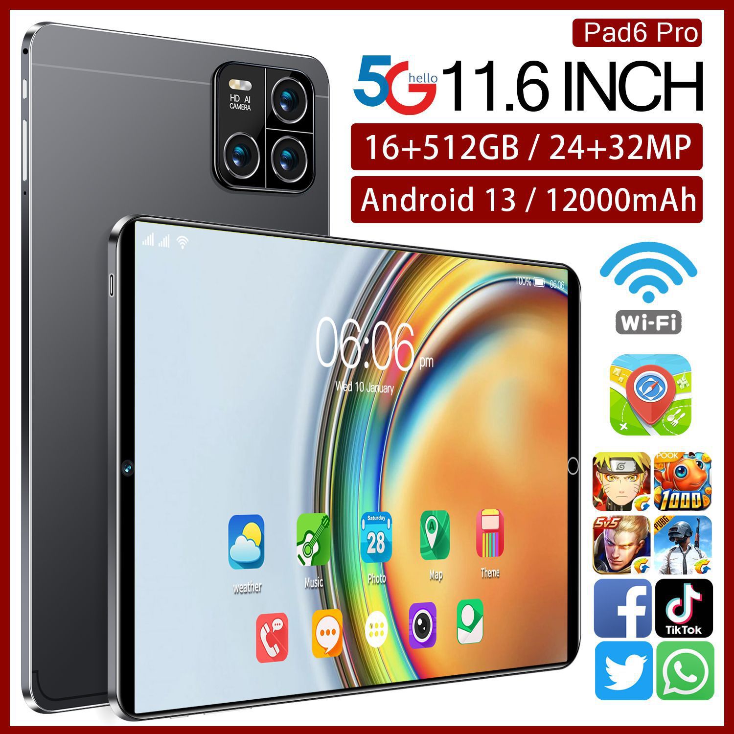 Cross-Border New Tablet Pad6 10inch Android Smart Support Wifi Plug-In Card Dual Card Dual Standby Factory Exclusive