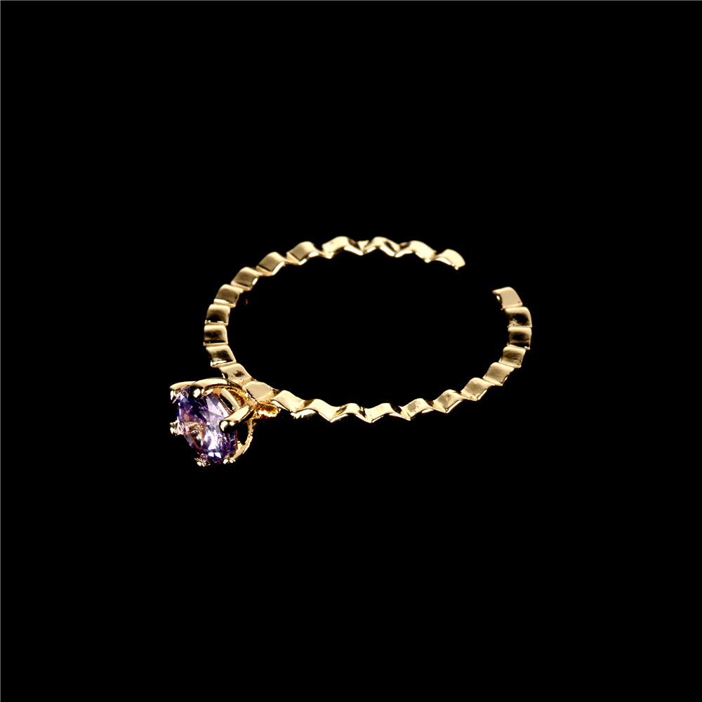 simple copper plated real gold four claw inlaid zircon ring