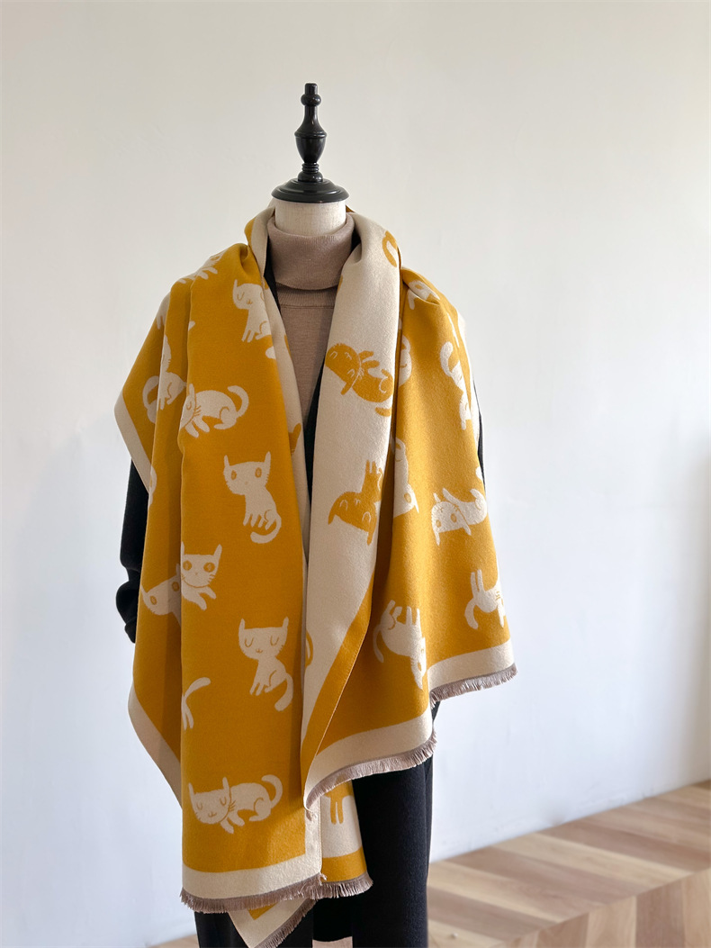 Scialle invernale lungo in jacquard double face con aria condizionata e caldo, in imitazione cashmere, sciarpa personalizzata alla moda per donna_voghion.com