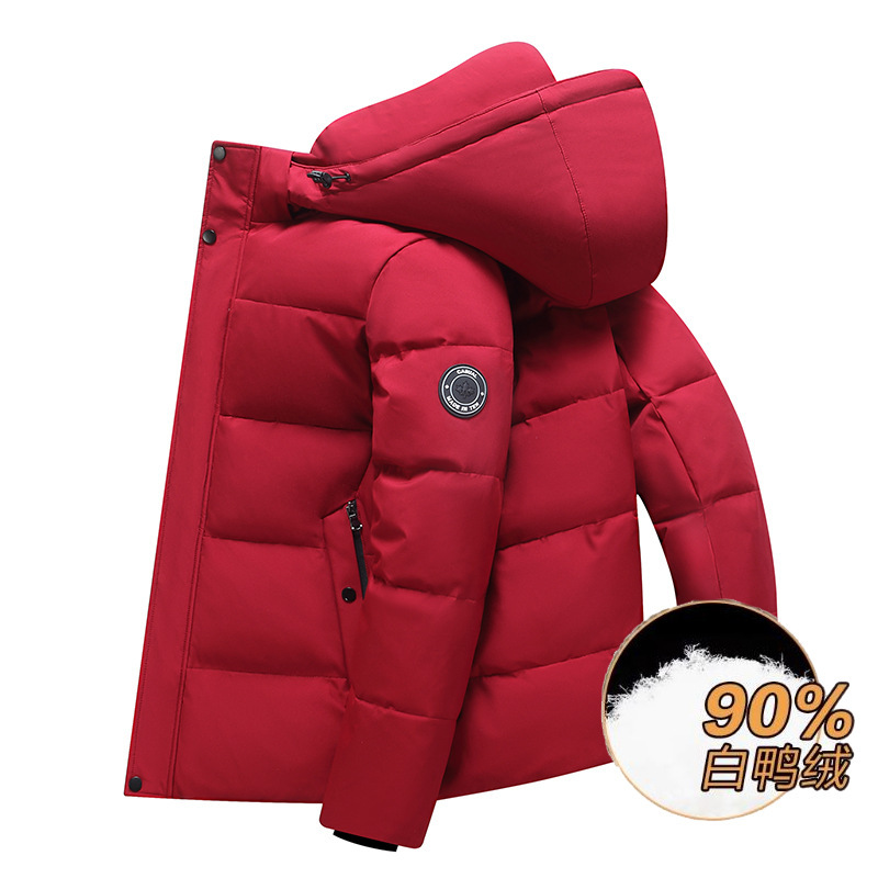 Cross-Border Wholesale Men's down Jacket with Hood, White Duck Down, Thickened, Warm, Windproof, Stand-Up Collar with Detachable Collar