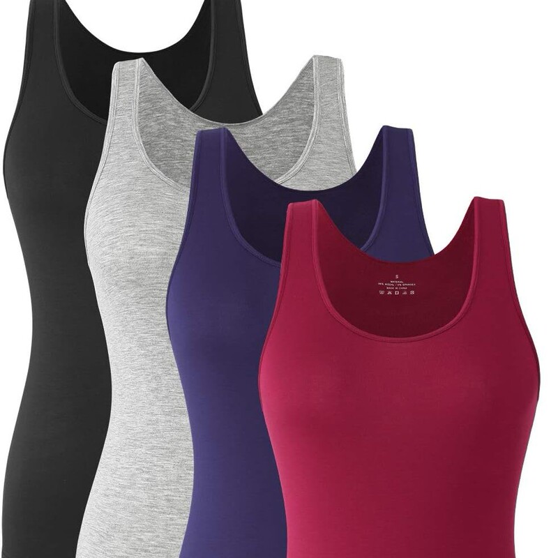 Jinjiawei European and American Style Wide-Shoulder Vest for Women with Chest Pads, Rayon Bamboo Fiber Solid Color Inner Top, Mid-Length