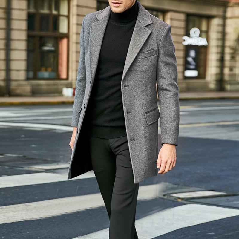 Abrigo de lana otoño y invierno nuevo hombre cálido estilo coreano delgado chaqueta de lana media y larga