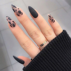 Nail Art Leopard Print European and American Style Long Full Cover Nail Sheet Black Nail Sheet Removable Wearable Nail Sheet Wholesale