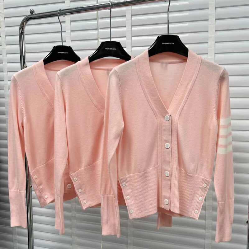 Tb Women's Autumn and Winter High Version Thin Spring & Fall Wool Cardigan Women's Four-Bar Slim Knitted Jacket