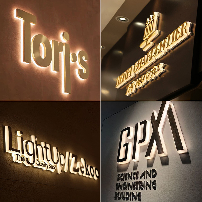 发光字招牌门头户外广告字定制精品不锈钢背光字迷你字树脂字定做