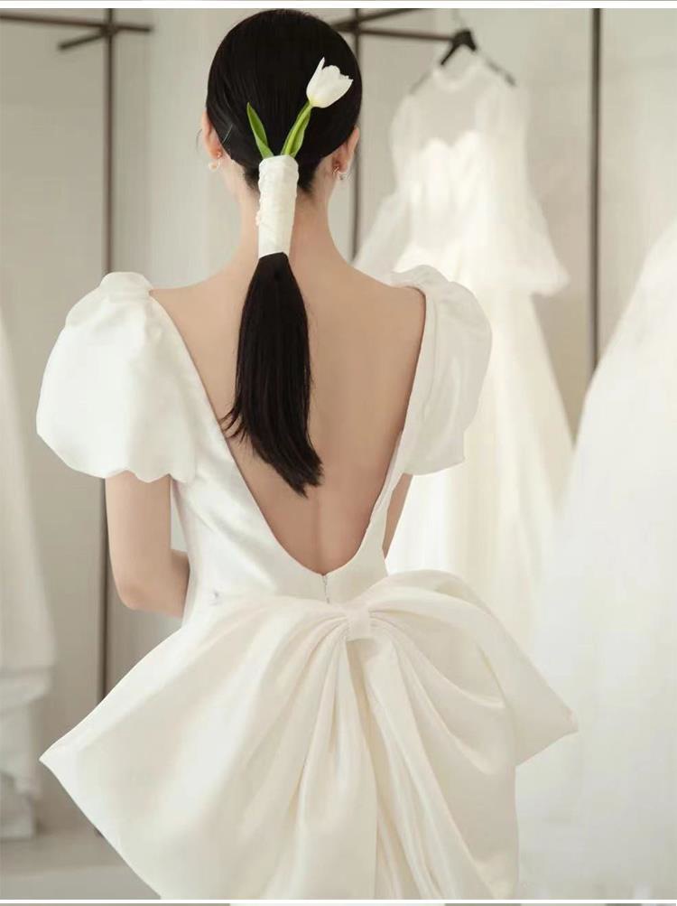 Slim Fit Satin Wedding Dress New Style Court Court Style Bridal Travel Photography Simple Evening Gown With Train For Light Wedding_ecoleips.com