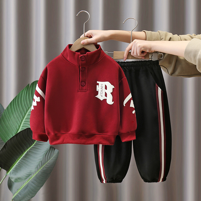 7833 ropa para niños traje de primavera para niños 2025 nuevo suéter de cuello alto de moda para niños de dos piezas de marca de moda de primavera y otoño