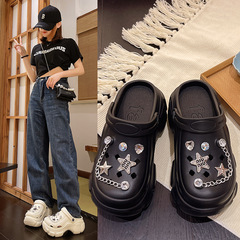 網紅五角星洞洞鞋 沙灘厚底踩屎感夏季涼拖 外穿軟底沙灘包頭拖鞋