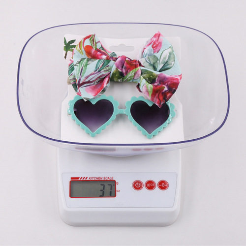 New children's sunglasses combination set, fashionable cartoon baby toy sunglasses, polyester printed hairband
