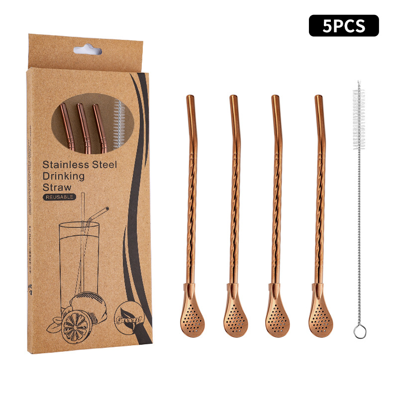 Juego de cuchara de pajita de acero inoxidable 304 transfronterizo creativo de té de yerba, filtro de jugo de yerba, té con leche, cuchara para mezclar café