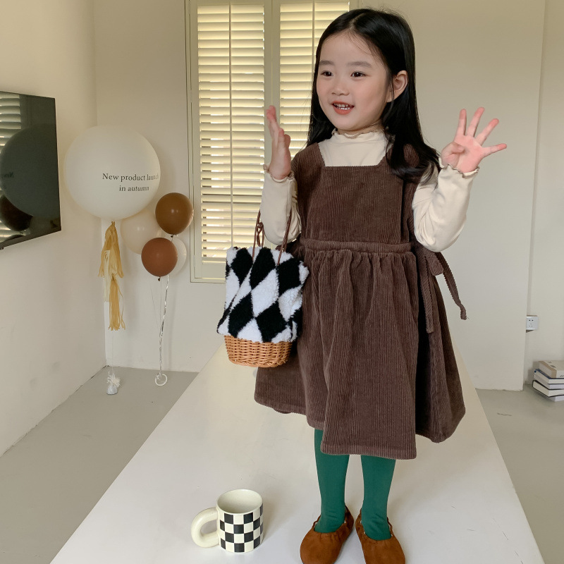 Children's Strap Autumn New Korean Edition Corduroy Skirt Girl's Loose Versatile Casual Bottom Two Piece Set_voghion.com