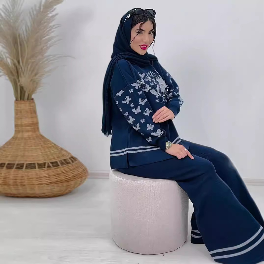 Women's Clothing knitted jacquard baseball uniform sports trousers fashionable temperament two piece suit_voghion.com