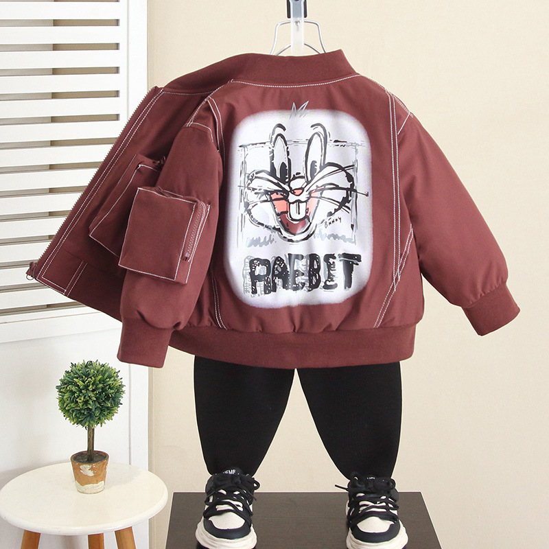 6838 Chaqueta de invierno para niños para niños más chaqueta de motocicleta gruesa de terciopelo 2025 nueva chaqueta de ropa de algodón para bebés