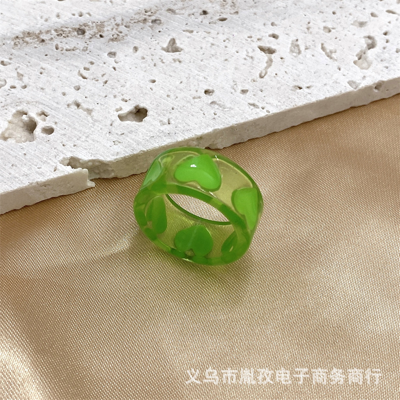 Nueva Corea del Sur ins estilo dulce chica corazón hecho a mano aceite goteo pintado a mano amor anillo transparente macaron color anillo