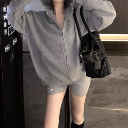 Set, cardigan with hood, autumn universal sweater, loose fit
