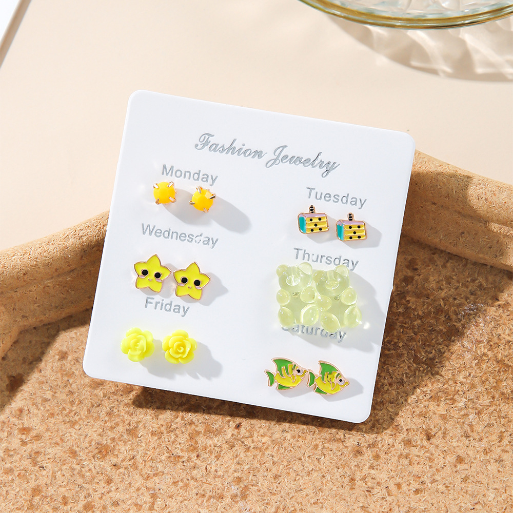 15g Weight Steel needle Ear Needle Material Ear Studs Classification 1 Set Quantity Daily Occasion Alloy Material Rainbow, Fruit, Heart Shape Pattern Women's Gender Enamel Design Cute, Simple Style Style 1 Set Cute Simple Style Rainbow Fruit Heart Shape Enamel Alloy Ear Studs 9