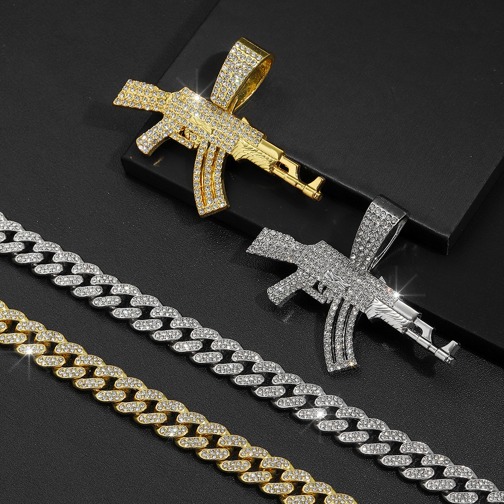 Rhinestones Inlay Material Pendant Necklace, Necklace Pendant Classification Hip-Hop Gun Alloy Inlay Rhinestones Unisex Pendant Necklace Necklace Pendant Men Pendant Necklaces