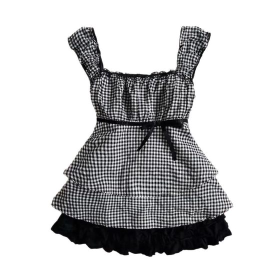 2025 summer new Korean fashion retro small fresh plaid dress slimming waist