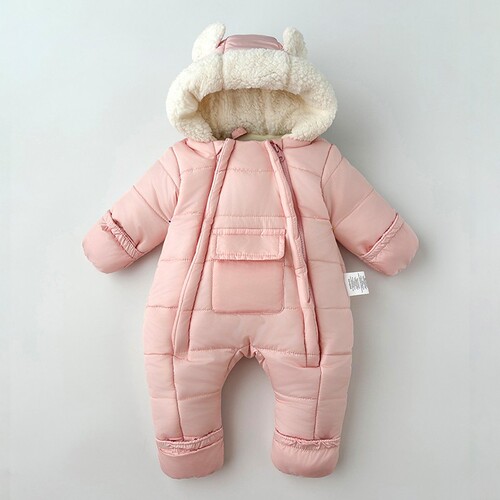Baby clothes winter set for newborn girls, footed pinafore with added warm padding, suitable for boys, winter with hand covers and double zipper.