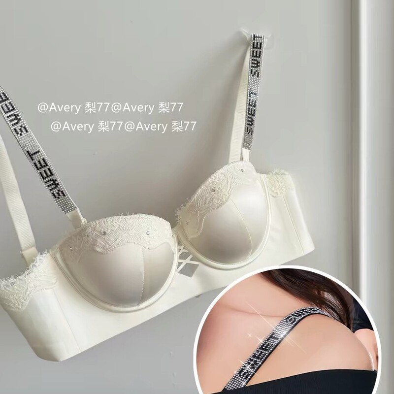 Sparkling Fine Diamonds// French-Style Light Luxury Satin Lace Half-Cup Bra for Women with Small Busts, Enhancing and Lifting Effect. Sparkling Fine Diamonds// French-Style Light Luxury Satin Lace Half-Cup Bra for Women with Small Busts, Enhancing and Lifting Effect.