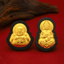和田墨玉佛公吊坠金镶玉足金观音玉坠龙牌 直播货源厂家批发供应