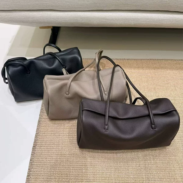 Korean-style niche bowling bag, new product, top-layer cowhide, large capacity, commuter shoulder bag, fashionable Boston bag