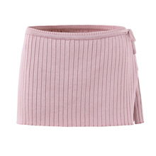 6786-25秋季新款 美式少女温柔纯欲风侧边抽绳绑带针织短裙半身裙