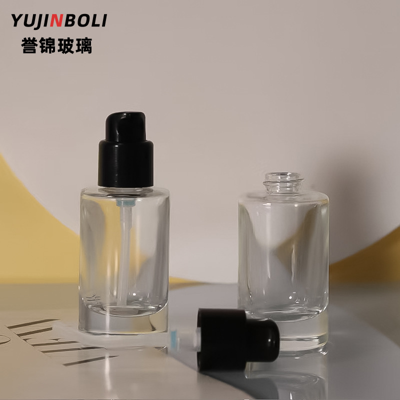 粉底液瓶30ml按压乳液瓶玻璃透明粉底瓶隔离霜瓶化妆品分装瓶