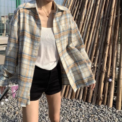 レトロ格子春秋カーディガン小柄ゆったり長袖風シャツ百合カジュアルコート綺麗シャツ上着
